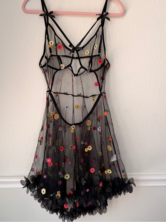 Other - Sheer Black Floral Embroidered Babydoll Dress Lingerie Mesh Fairy Coquette XL